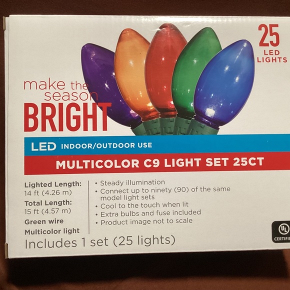 Christmas Lights Multicolor C9 LED  New Indoor/Outdoor Use 14 ft lighted length - Picture 3 of 9